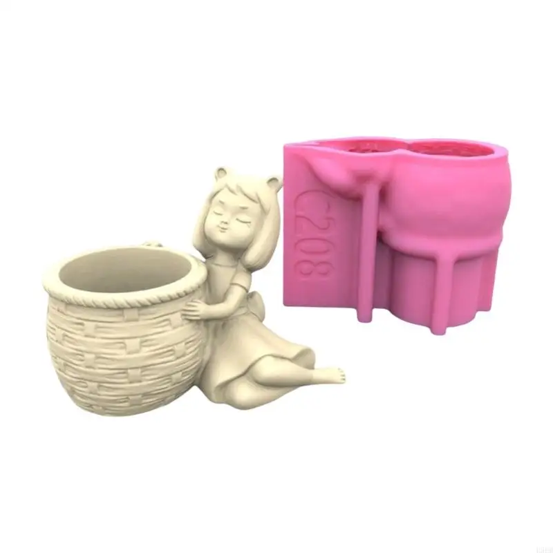 

H9ED Girl Gypsum Silicone Mold Diy Succulents Concrete Flower Pot Vase Plaster Cement Mold Clay Mold Holder Mold
