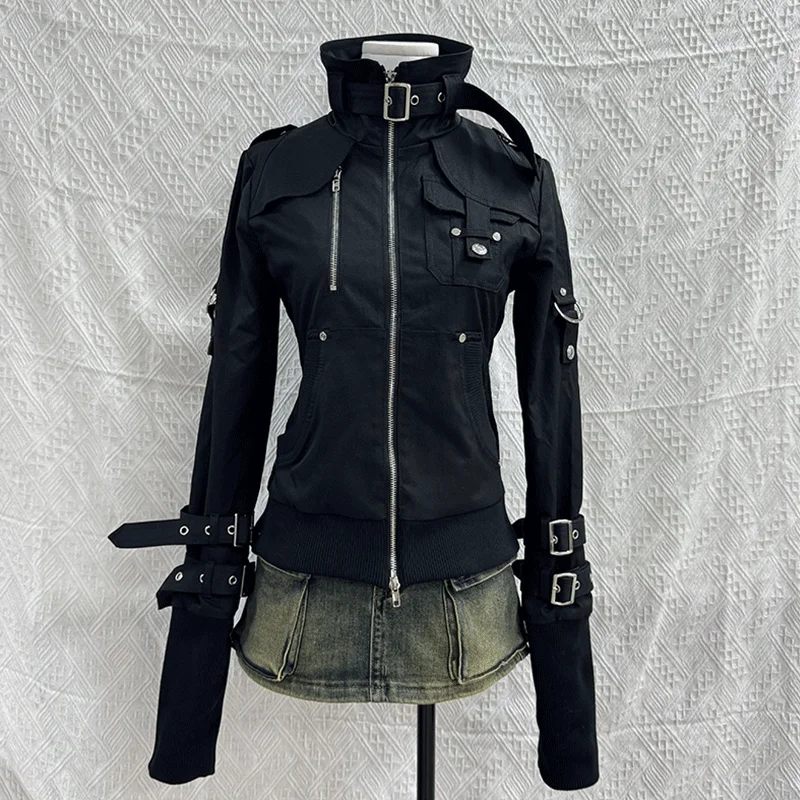 

Черное пальто Harajuku, женское пальто Chaquetas Para Mujer, гранж, субкультурная американская уличная одежда, панк Y2k, верхняя куртка на молнии, толстовки