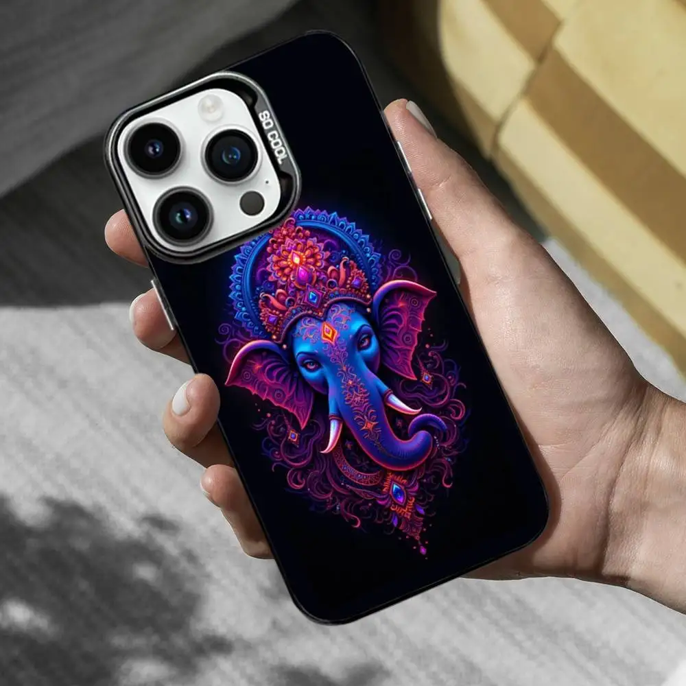 Casing Ponsel Dewa Gajah Ganesh Untuk iPhone 17,16,15,14,13,12,11,Mini,Pro,MAX,XS Hitam Matte Anti Benturan