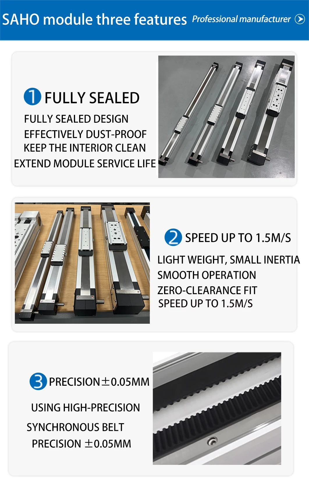 High-speed and low-noise aluminum profile linear module, long-stroke fully sealed linear guide, accuracy 0.05mm
