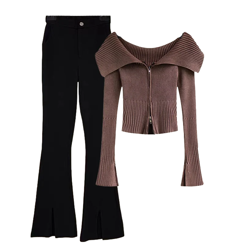 Autumn and Winter Fashion Women's Set New Korean Edition Slim Knitted Top Temperament Slim Fit Jeans Two Piece Set