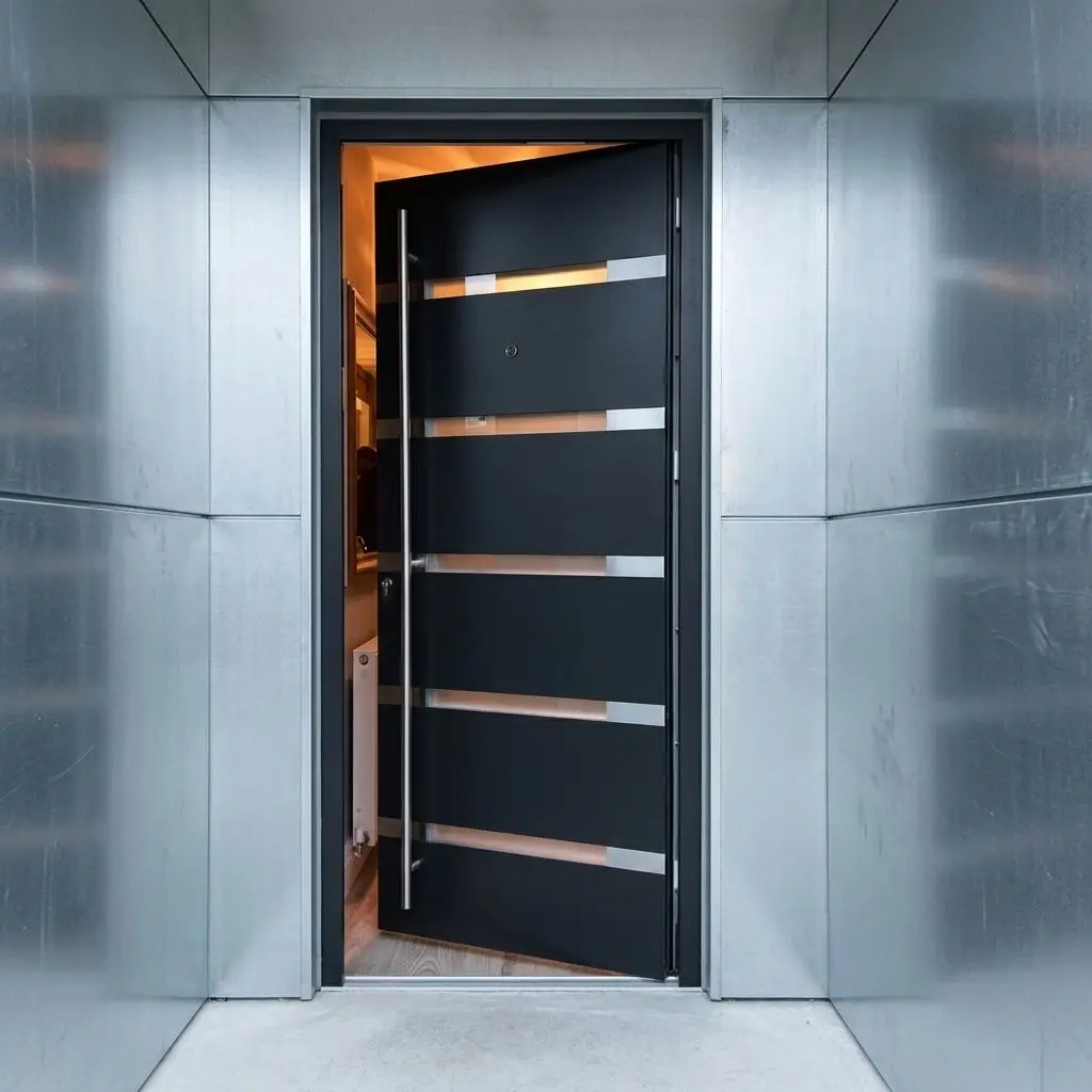 New Design Heavy Duty Luxurious Entrance Door Embedded Glass Aluminum Alloy Hinged Doors Soundproofing Residential Doors