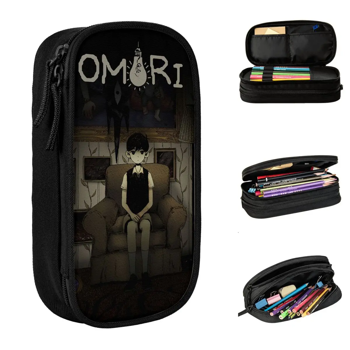Omori Sunny Pencil Case Psychological Horror Game Pencil Pouch Pen for Student Big Capacity Bag Office Gift Stationery