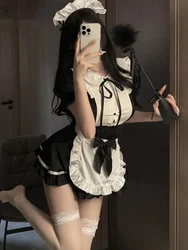 England Style Maid Dress Summer New Vestido Casual Sexy Restaurant Waiters Bow Tie Straps Button Loose Flounce Dress Elegant 0FN