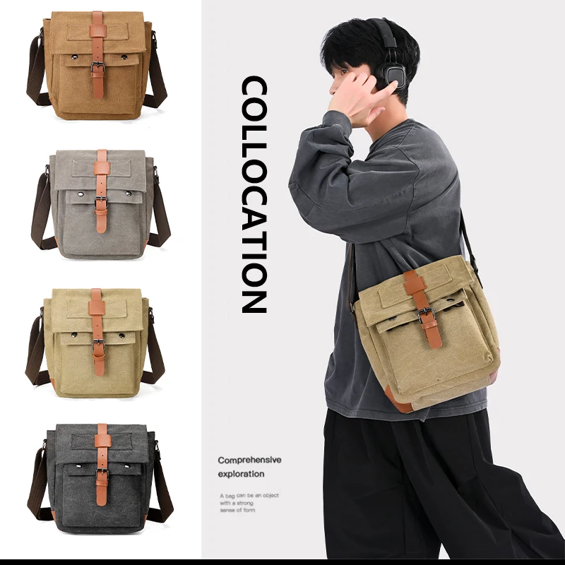 

Винтажная холщовая сумка-мессенджер Tiptoegirls для мужчин, повседневная сумка через плечо в стиле ретро с кожаным ремнем, прочная мужская сумка-сатчел