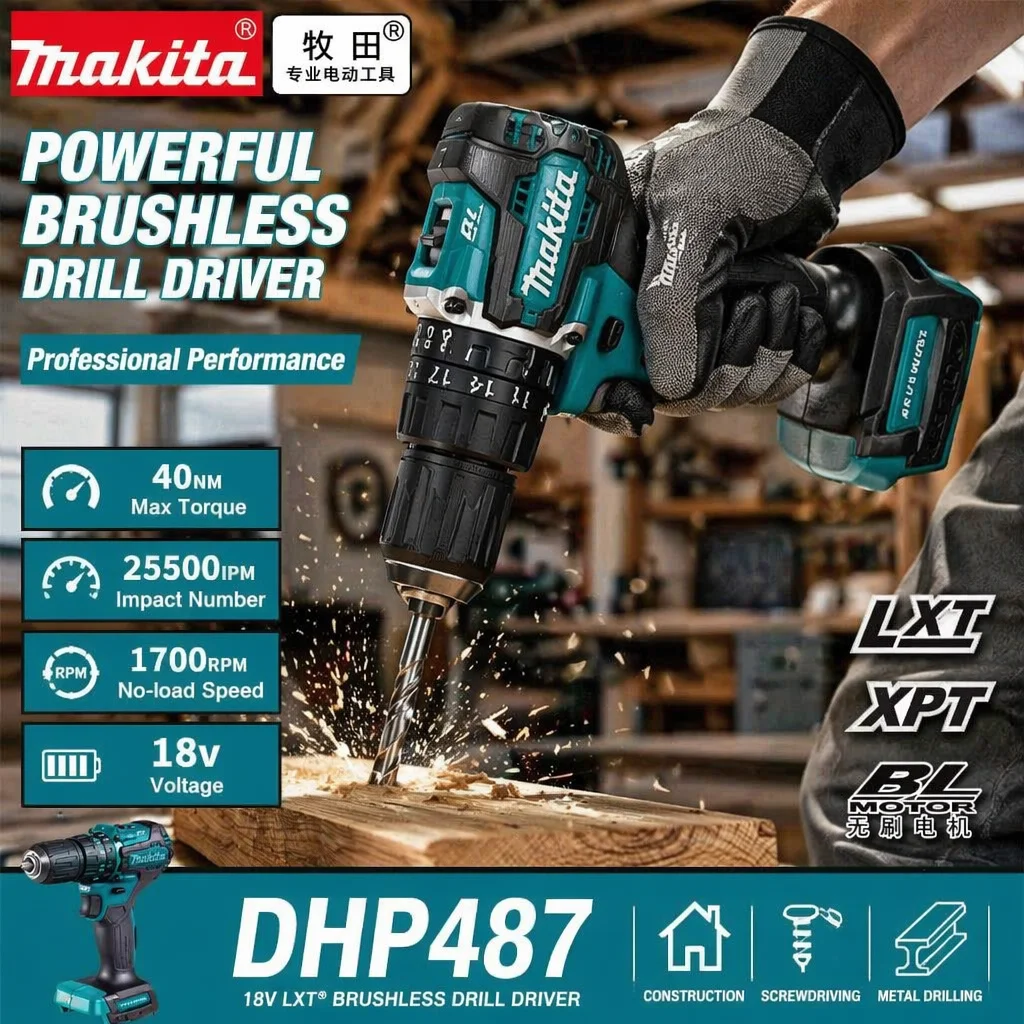 Makita Battery 18V Professional Lithium Battery Fit Makita DHP487 Brushless Electric Impact Driver Cordless Drill
