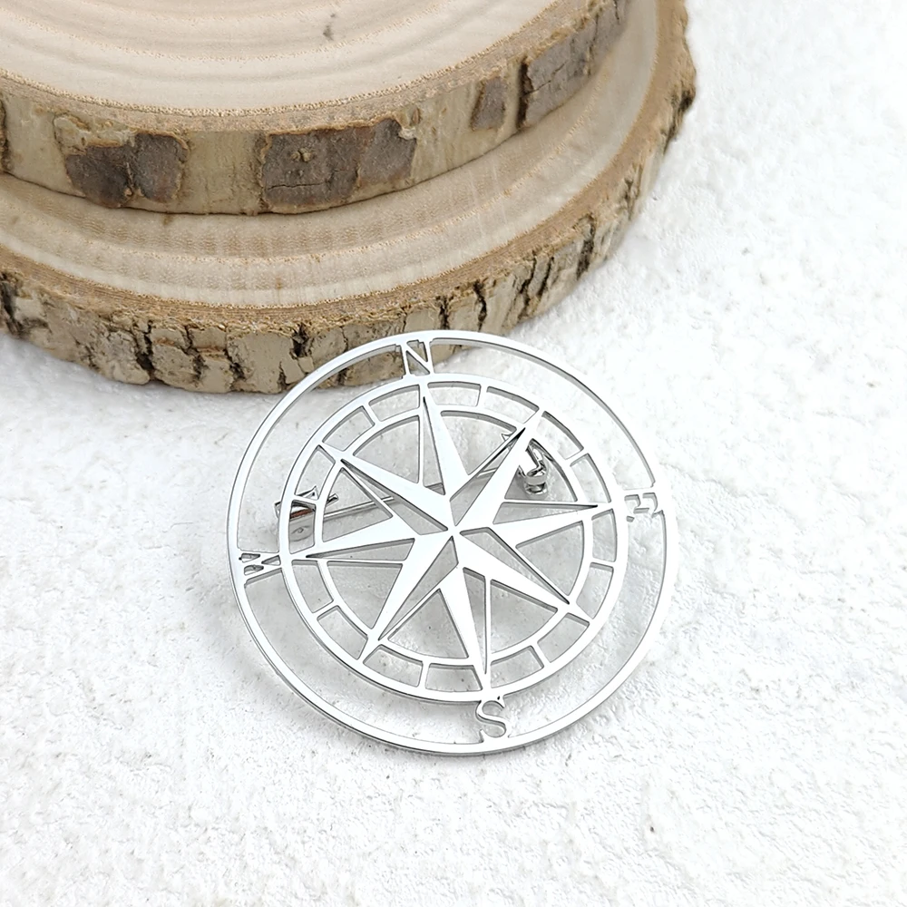 Creative new compass men's set gold-plated lapel pin, high quality stainless steel black brooch, men's gift