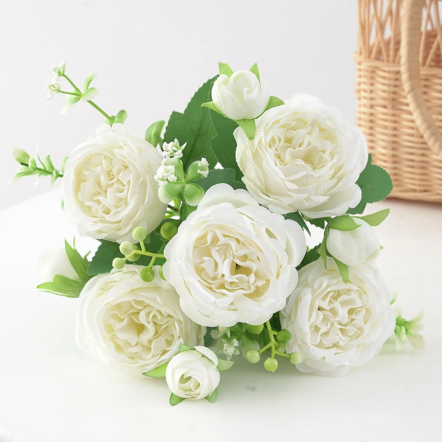 Artificial Decorative Flower, Fake Silk Peony, Faux Plastic Bouquet Flower Arrangement for Home Wedding Party Decor