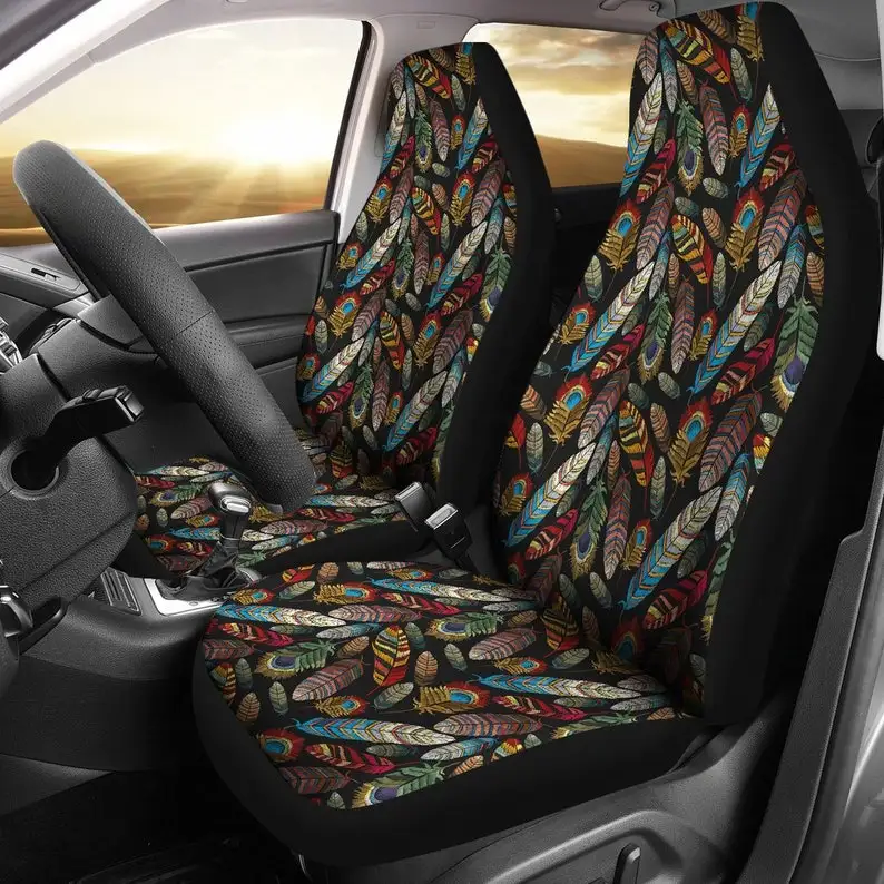 

Colorful Feathers Car Seat Covers Pair, 2 Front Seat Covers, Car Seat Protector, Car Accessories