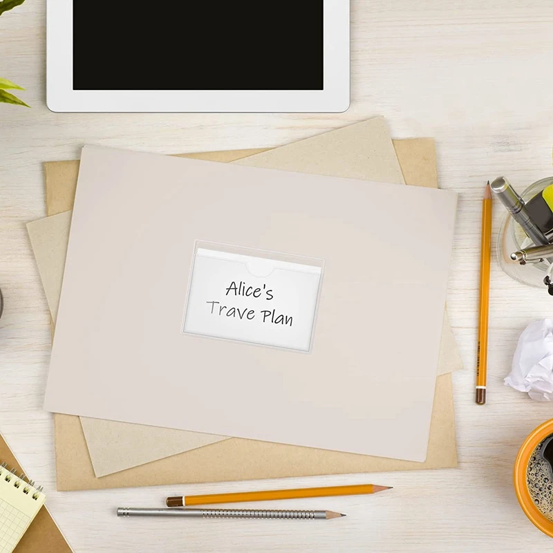 180Pcs Self-Adhesive ที่วางป้ายการ์ดกระเป๋าที่วางป้าย Clear Library ซองใส่บัตรด้านบนเปิดสำหรับบัตรดัชนี