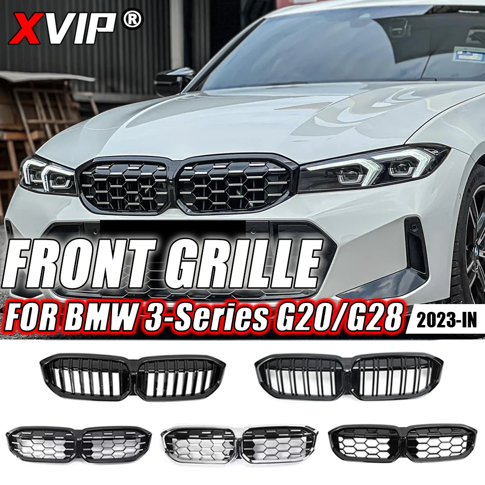 

XVIP Front Bumper Grille For BMW 3-Series G20 G28 LCI 23-IN 320i 325i 330i Gloss Black Touring M Sport xDrive Double Line Grills