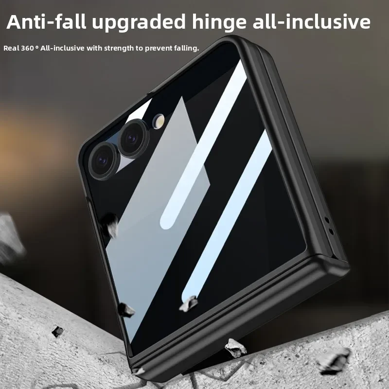 삼성 갤럭시 Z 플립 7 6 충격 방지 엿보기 방지 스크린 필름 보호 뒷면 커버에 대한 고급 자기 포함 힌지 전화 케이스