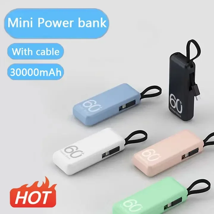 

30000mAh Mini Power Bank Cellphone Fast Charging External Battery For Iphone Portable Emergency Own Line Powerbank For Huawei