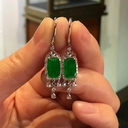 Natural Hotan Jade Exquisite Square green tassels earrings for women Ethnic Style Vintage party earings Banquet Jewelry