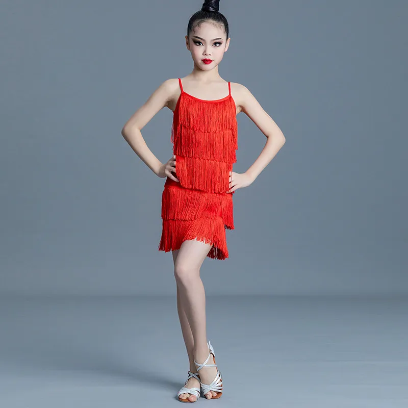 Girls Summer Tassel Sling Ballroom Salsa Latin Dance Dress For Kids Professional Competition Performance Daily Training Outfit view 2