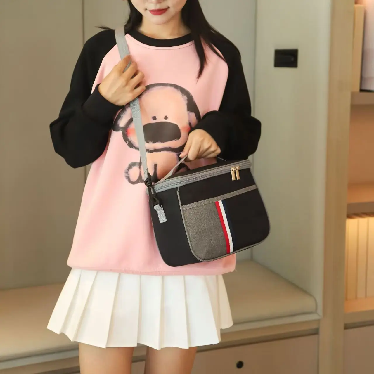 حقيبة غداء أكسفورد مقاومة للماء بسعة كبيرة ومتعددة الجيوب وحقيبة بينتو الحرارية للطلاب بكتف واحد وحقيبة تخزين عبر الجسم #1