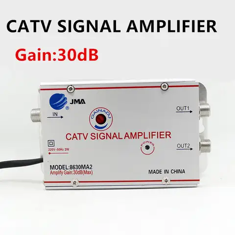 이득 30DB 케이블 TV 분배기 증폭기 1 in 2 Out 20dB CATV 안테나 신호 부스터 TV 장비 45Mhz ~ 860MHz EU 플러그 220V