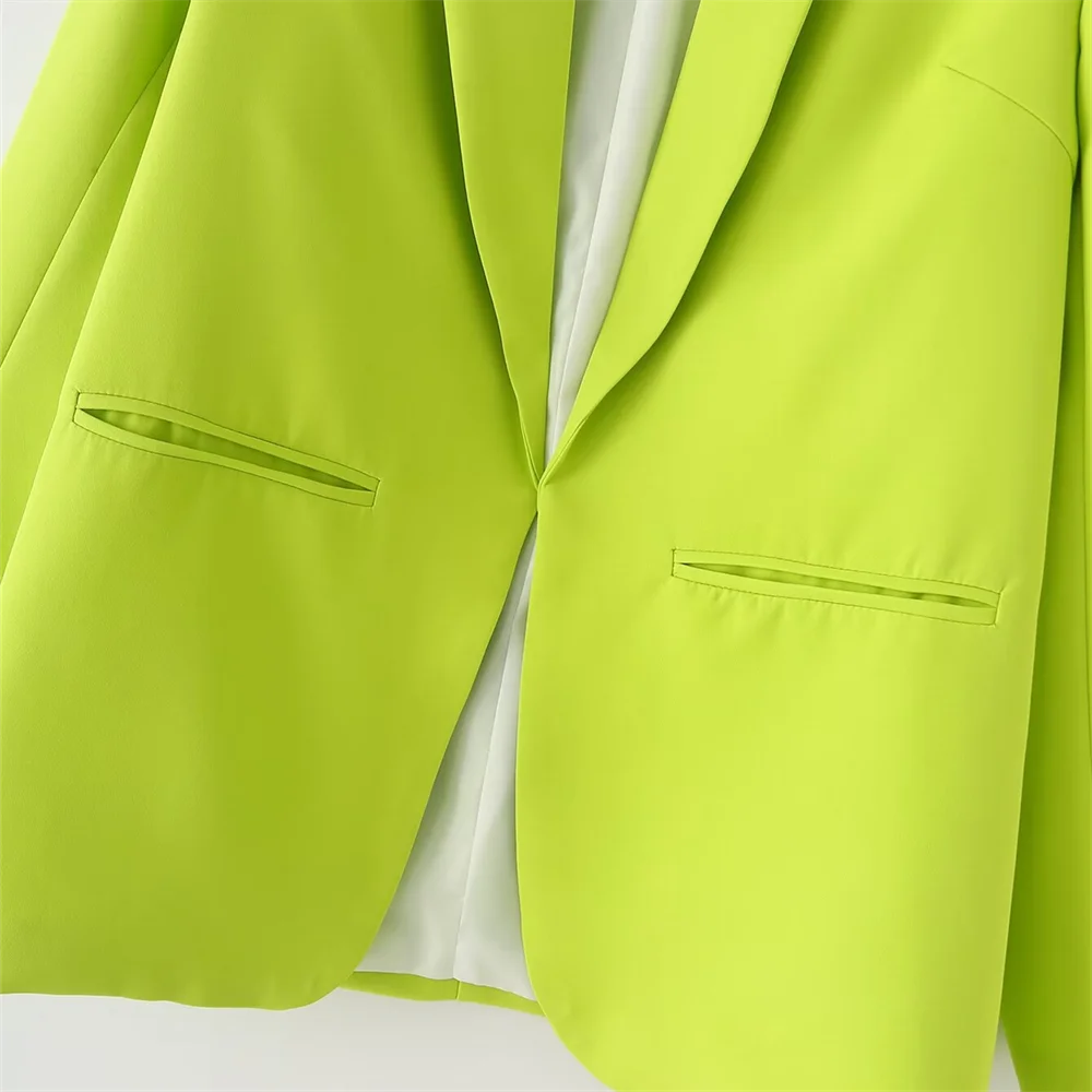 PB&ZA 2024 Spring New Women\'s Style Slim Fit Commuting Versatile Green Fruit Collar Solid Color Suit Coat