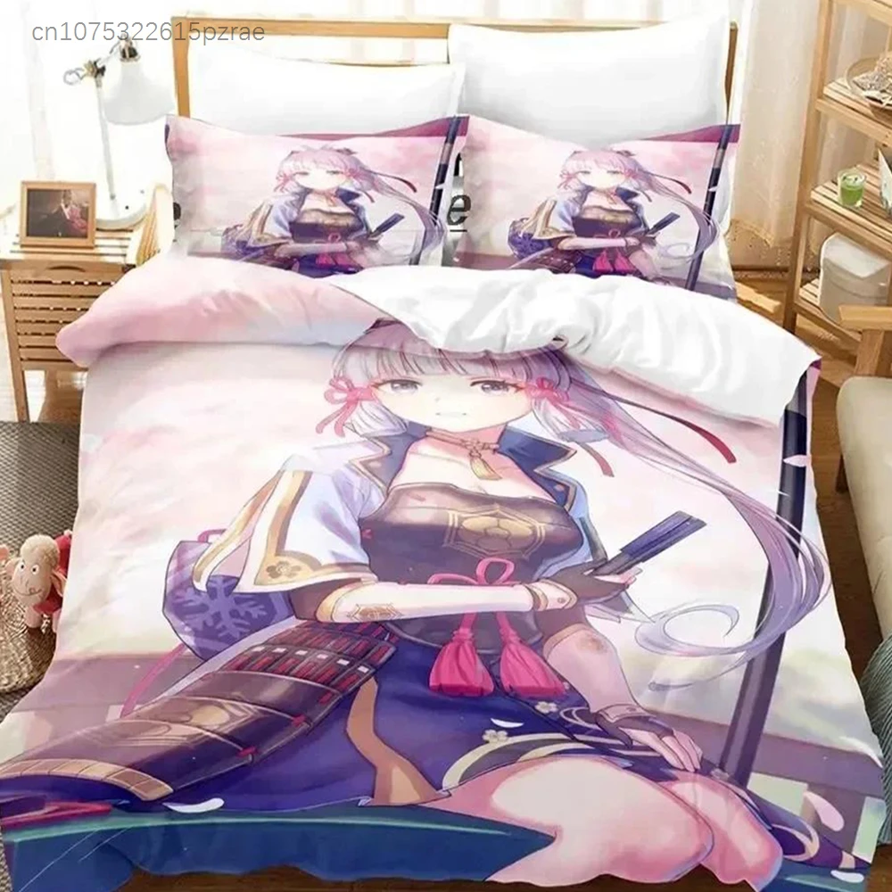 Game Genshin Impact Kamisato Ayaka Bedding Set 3D Printed Suitable For Bedroom Duvet Cover Set With Pillowcases Home Textile