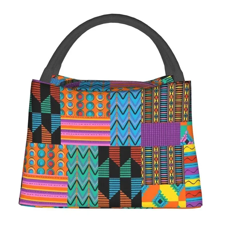 Unique Wax Print Ankara Kente Pattern Lunch Box for Women Cooler Thermal Food Insulated Lunch Bag Travel Work Pinic Container