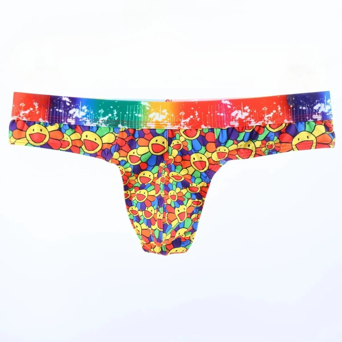 

Men's Rainbow Print Thong, Summer Breathable Low-rise Wide Waistband Comfortable Underwear