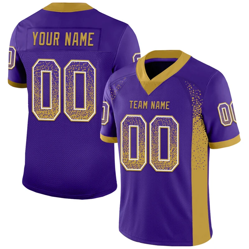 Purple Color Drift Fashion Football T Shirts For Men Custom Name Team Name Number V Neck Rugby T Shirts Casual Oversized Tops