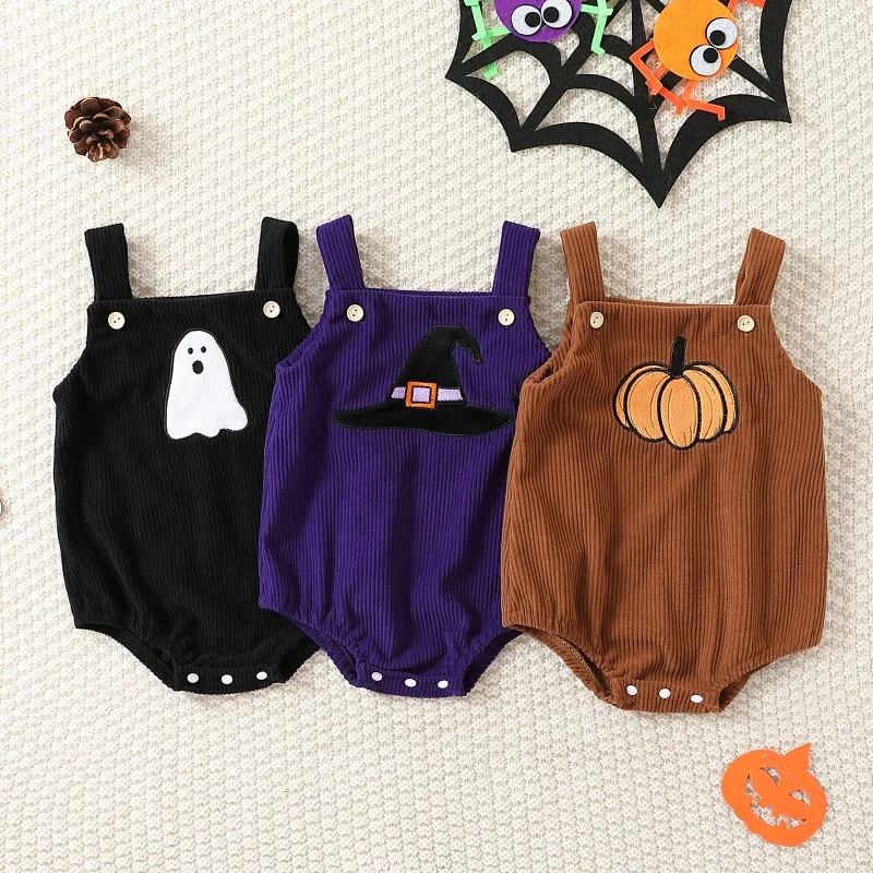 ZOETOPKID Little Baby Halloween Baby Costumes Newborn Infant Boy Girl Pumpkin Ghost Print Jumpsuit Corduroy Overalls