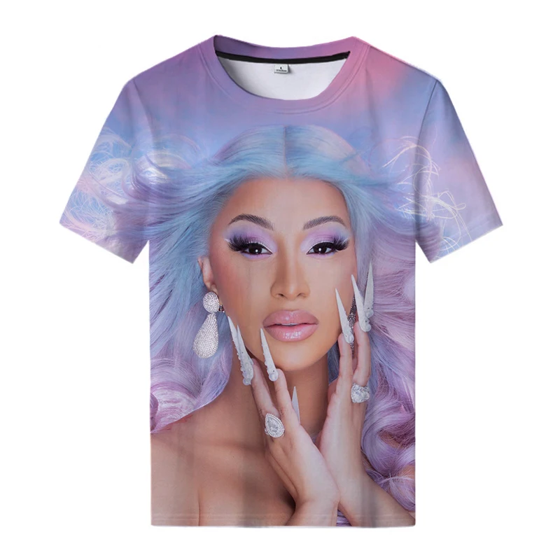 Popular Trendy Rapper 3D T Shirt Cardi B Printing T-shirt Men Women Hip Hop StyleT-Shirt Cool Summer Round Neck Shirts 6XL