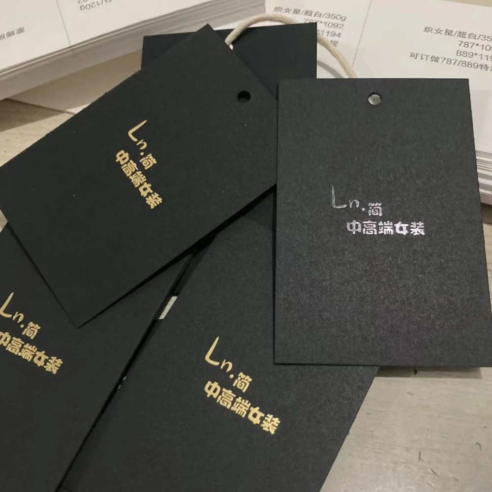 Custom Foil Stamping Hang Tags 600gsm Black Paper for Clothing/Bags/Shoes 100/200/500pcs view 5