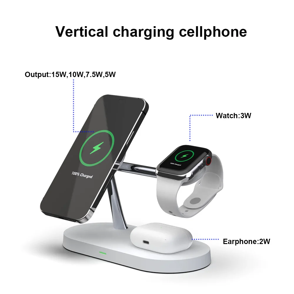 Magnetic wireless charger stand, suitable for iPhone 15 14 1312 11 Pro Max Apple Watch 8 7 6 Airprods three in one Macsafe fast