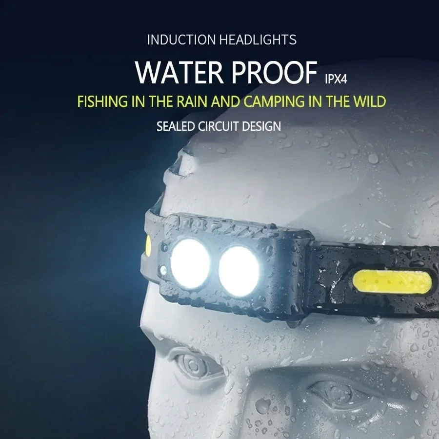 COB Portable Fishing Intelligent Sensing Headlight Charging Outdoor Night Running Light High Brightness Strong Light Headlight