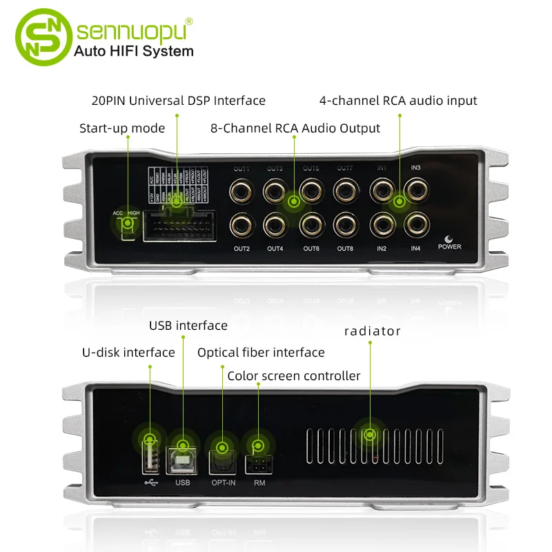 Sennuopu X10B samochodowy sprzęt Audio 4 Ch wzmacniacz mocy 8 kanałowy Dsp procesor Bluetooth wzmacniacz wzmacniacz wzmacniacz Automotivio dźwięk