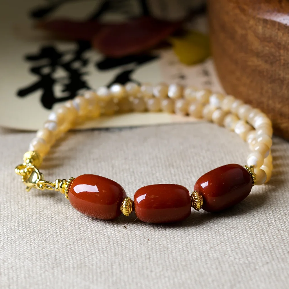 New Double Circle Shell Paired with Warring States Red Bracelet in Autumn 2025 Original Chinese Style Handstring
