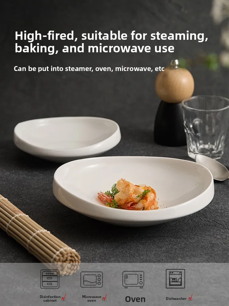 Ele White Cerc Dinner Plate Home Use Restaurant Quali Deep Di Simple Design Pure Color Universal Size 8 Inches