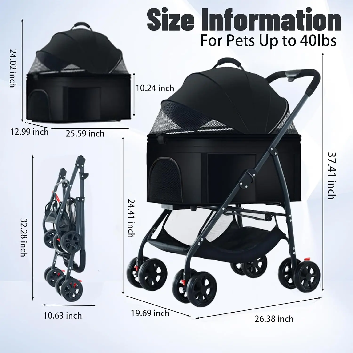3-in-1 Foldable Eco-friendly Four-wheel Pet Dog Stroller & Wagon with Removable Carrier for Medium Dogs Durable Oxford Material