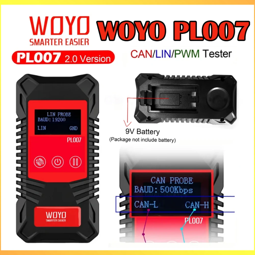 

2025 WOYO PL007 V2.0 Version CAN LIN PWM Tester Read Baud Rate Auto-recognize CAN-H & CAN-L Quality Automotive Diagnostic Tool