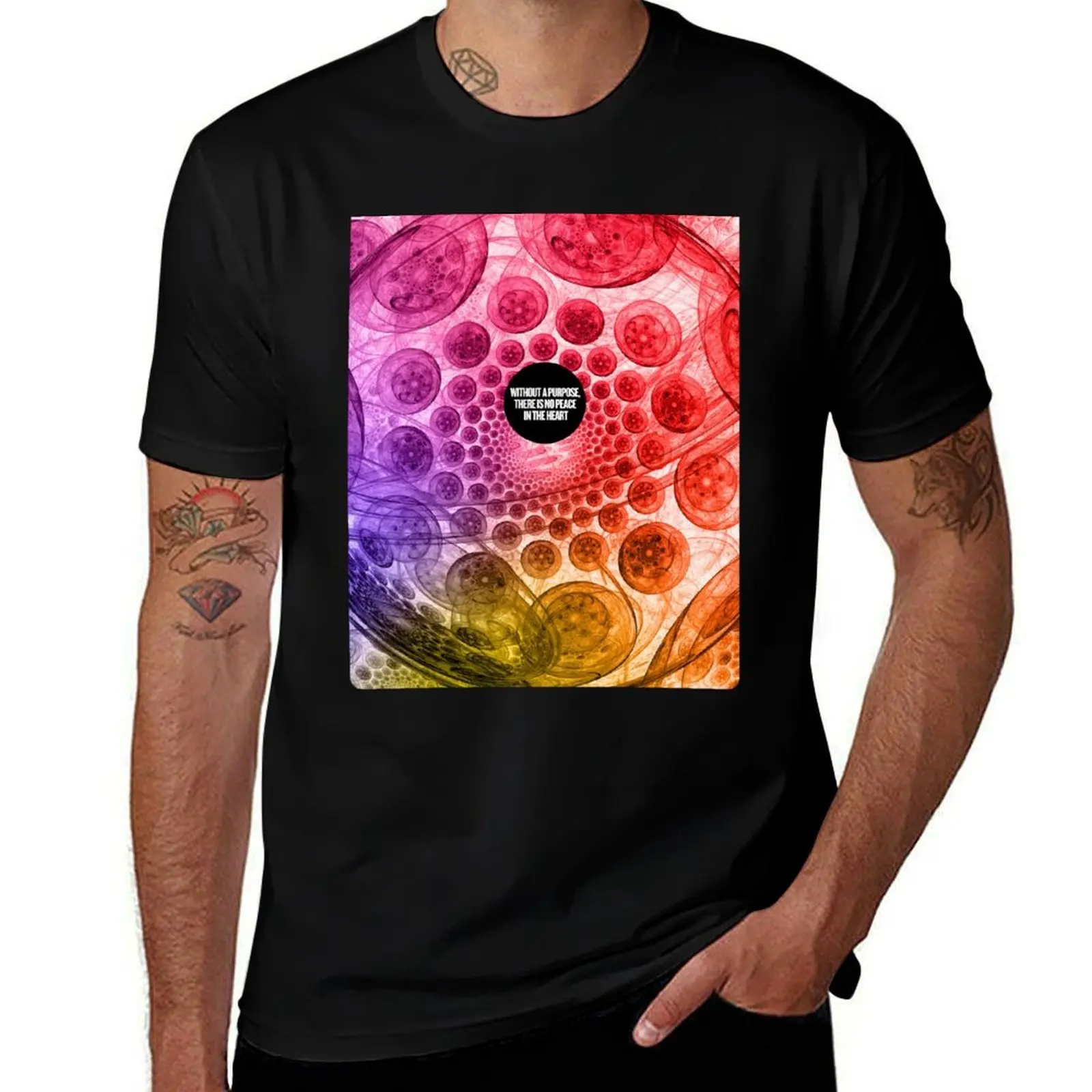 

Microscopic Art with Inspiring Motto – “Without a Purpose, There Is No Peace in the Heart” – Unique AI Design T-Shirt