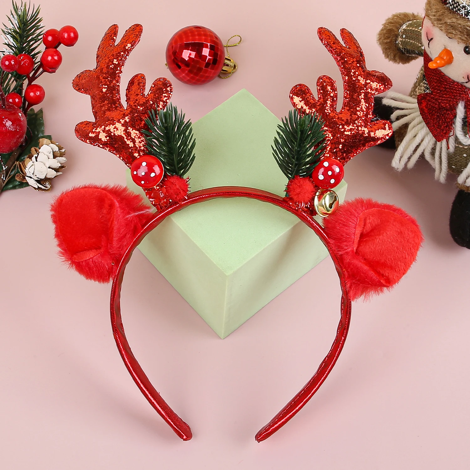 1/2 قطعة عيد الميلاد بريق الغزلان قرون عقال حفلة فستان الحفلات أغطية الرأس لطيف الكرتون جرس الرنة عقال هدية لصديق