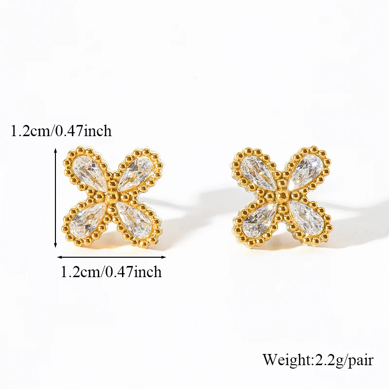 GANPUP 316L Edelstahl Blume Zirkonia Halskette Armband Ohrringe Set Statement 18K PVD vergoldet Stilvoller Schmuck Geschenk – Detail 8