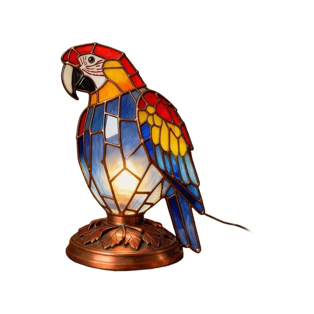 Lampe en vitrail faite à la main, lampe pour oiseaux cardinaux, veilleuse en résine faite à la main pour Table de chevet de noël ﻿