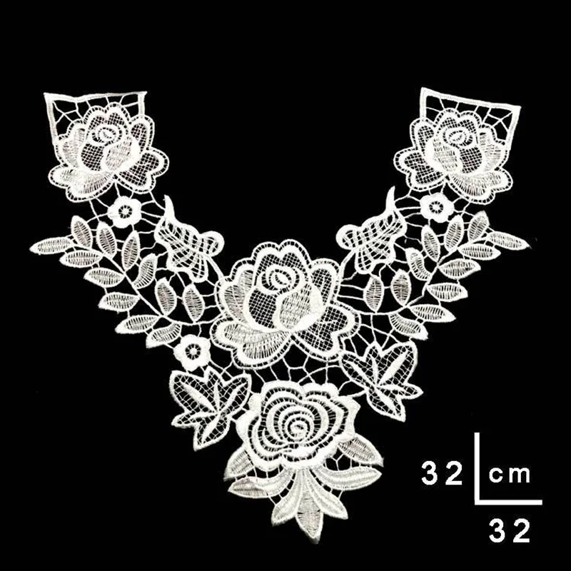 Lace Neckline Fake Collar Lace Fabric Hollow Out Embroidery Flower Patch for DIY Wedding Gown Collar Decor Cloth Sewing Applique