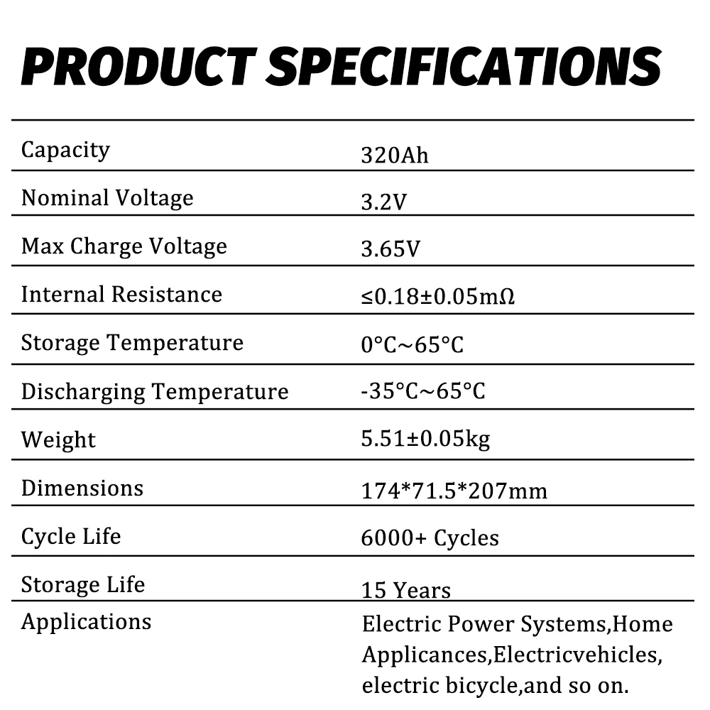 2024 Brand new CATL Lifepo4 Cell 3.2V 100Ah~320Ah DIY 4S 8S 16S 12V 24V 48V EV RV Electric Car travel Solar inverter Batteries