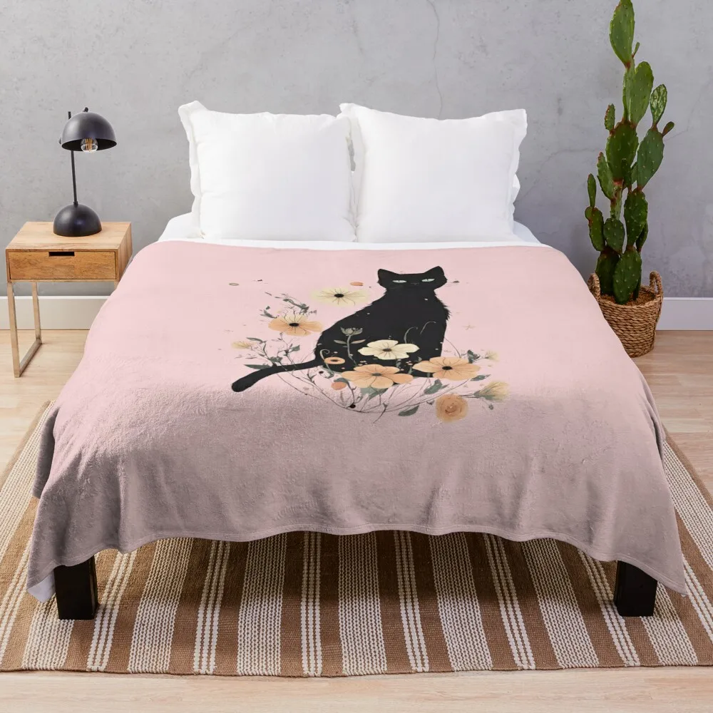 Floral black Cat Throw Blanket bed plaid Flannels Summer Sofa Blankets