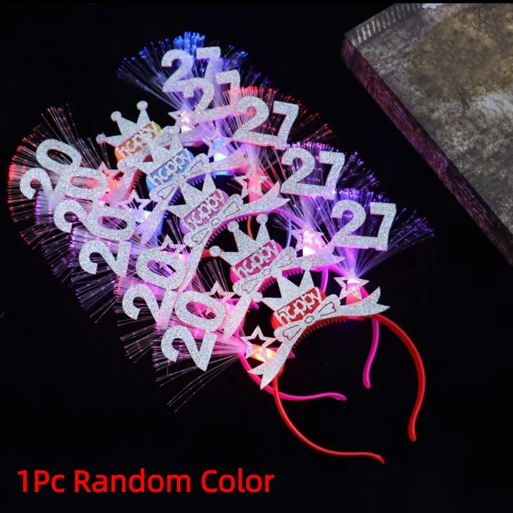 Sweet 2027 New Year Headband Optic Fiber Light Up Star Strip LED Glow Hair Bands Lightweight Glitter 2027 Glow Sticks