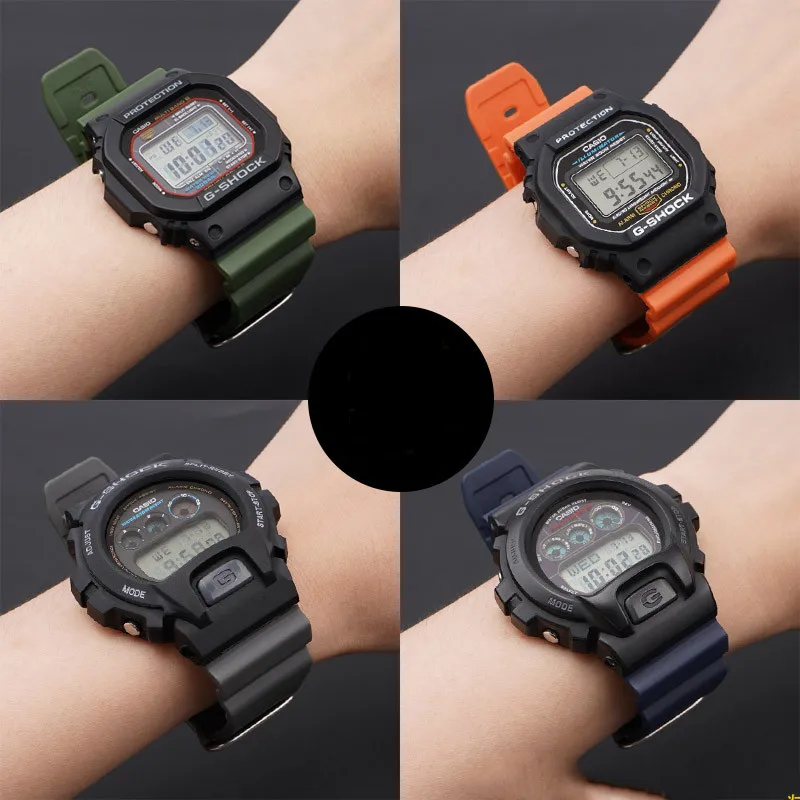 16 مللي متر المطاط الراتنج حزام ل كاسيو G-Shock DW5600/6900 سلسلة الرجال النساء اللون الرياضة مقاوم للماء ساعة اكسسوارات حزام الساعات 16 مللي متر