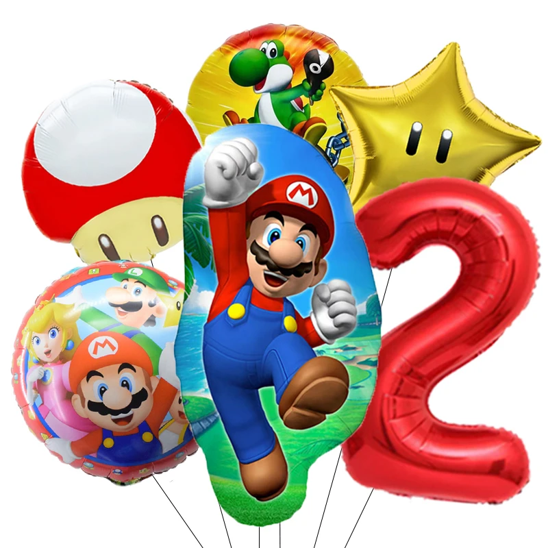 6 قطعة/المجموعة الكرتون سوبر ماريو الألومنيوم فيلم بالون 32 بوصة الرقمية بالون الأطفال حفلة عيد ميلاد ديكورات خلفية المنزل #3