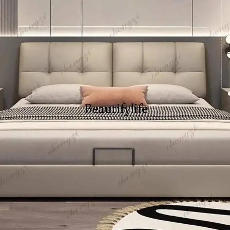 AB03European Soft Double Bed Queen Size Elegant Beige Wooden Cloud Double Bed Adults Luxury Modern Camas De Dormitorio Furniture