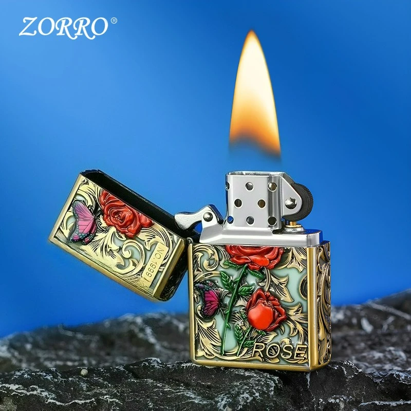 

ZORRO Luminous Butterfly Rose Creative Personality Couple High Beauty Kerosen Windproof Lighter for Boyfriend Girlfriend Gift