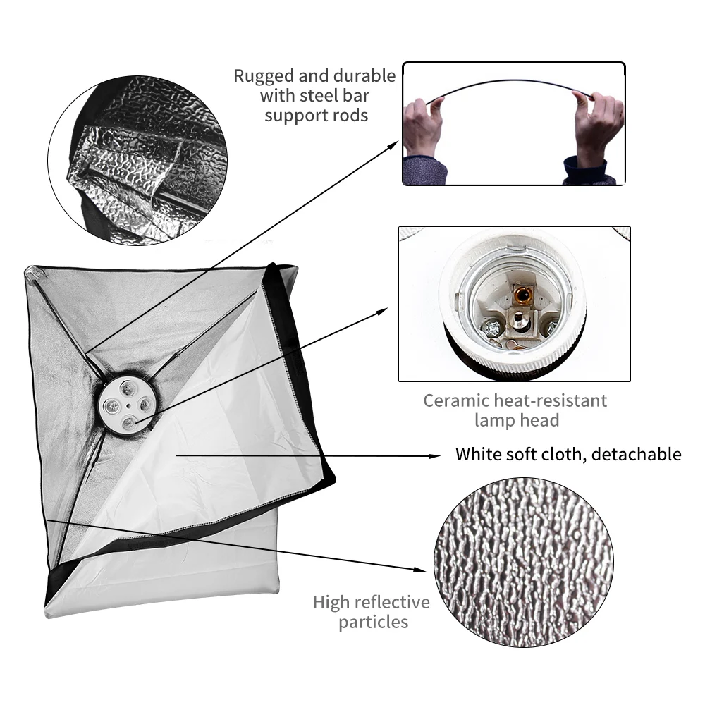 New 9pcs Bulb Four Lamp Holder Photographic Softbox Photo Studio Continuous Lighting System Kits 20/30/40W Photography Soft Box