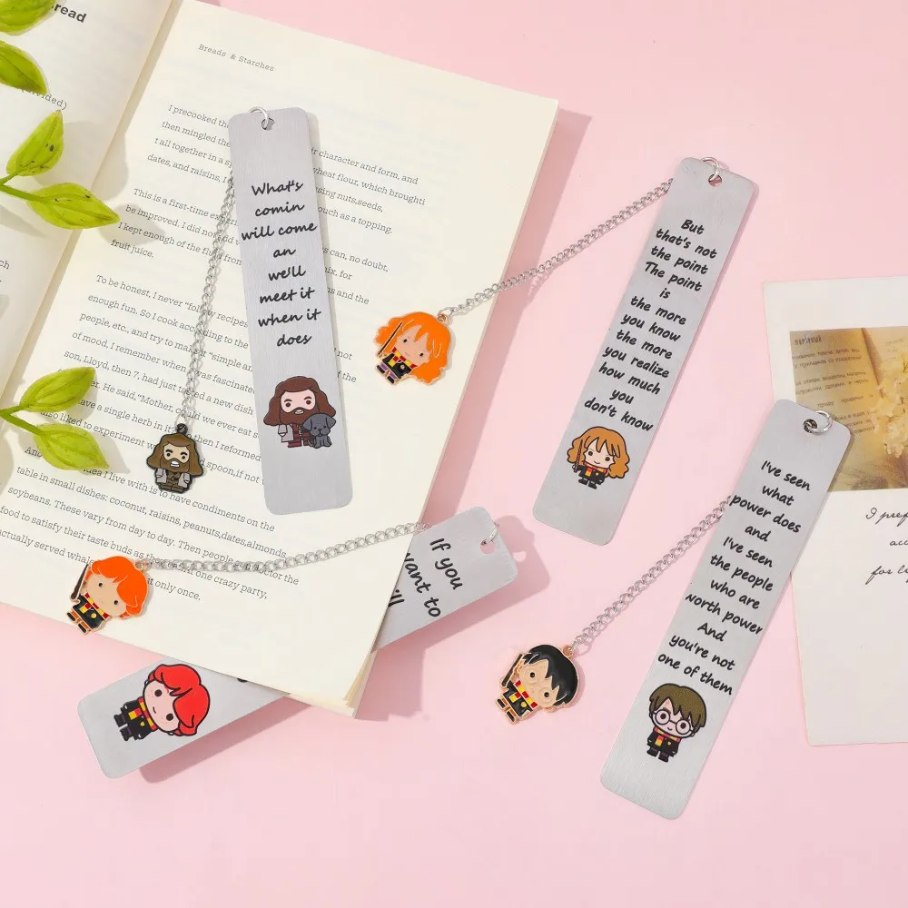Harry Potter Metal Bookmark with Cartoon Character Pendant & Inspirational Quote, Reading Marker for Fans Students Book Lovers
